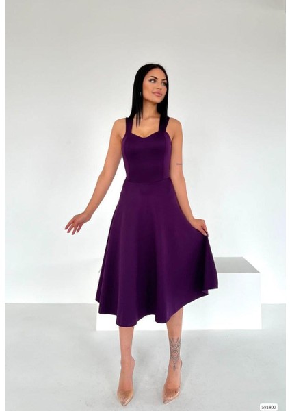 Scuba Kumaş Kloş Etek Askılı Abiye ve Mezuniyet Elbise 581800 Mor