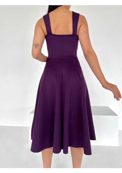 Scuba Kumaş Kloş Etek Askılı Abiye ve Mezuniyet Elbise 581800 Mor fiyatları