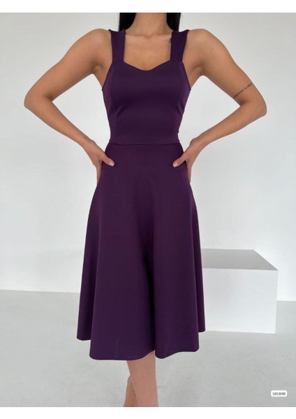 Scuba Kumaş Kloş Etek Askılı Abiye ve Mezuniyet Elbise 581800 Mor modelleri