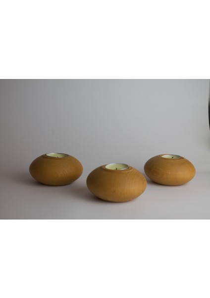 Oval Gürgen Ahşap Mumluk 3'lü Set | Dekoratif Tealight Şamdan (Ceviz / Iroko Renk Seçenekli) (Hediyeli)