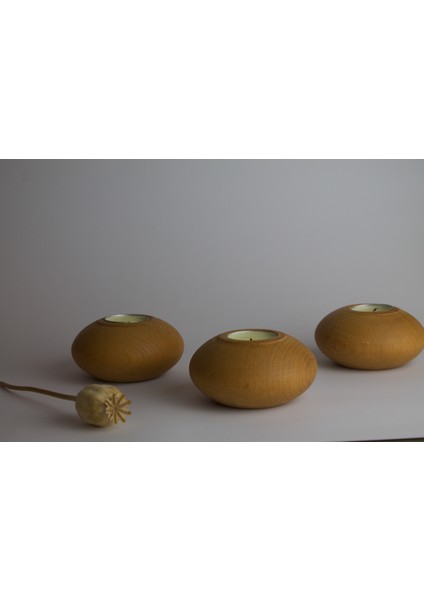 Oval Gürgen Ahşap Mumluk 3'lü Set | Dekoratif Tealight Şamdan (Ceviz / Iroko Renk Seçenekli) (Hediyeli) fiyatları