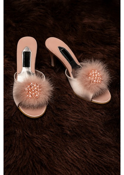 Kadın Giyim Tüy & Inci Detaylı Çeyizlik - Hediyelik Topuklu Ev Terliği LL.GC125.001 fiyatları