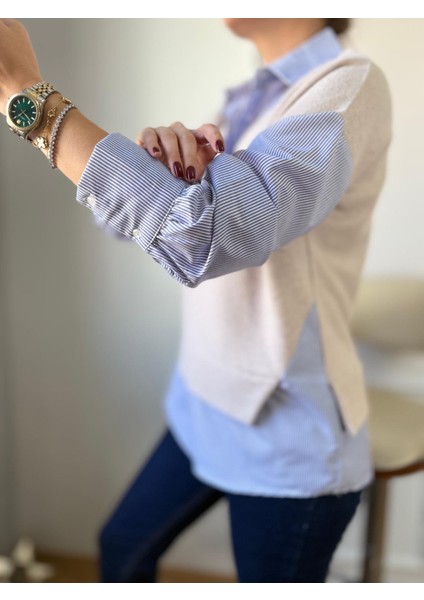 Taş Selanik Yaka Süveter Detaylı Gömlek modelleri