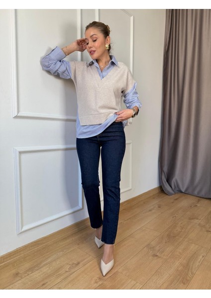 Taş Selanik Yaka Süveter Detaylı Gömlek fırsatları