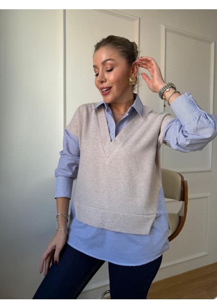 Taş Selanik Yaka Süveter Detaylı Gömlek indirimleri