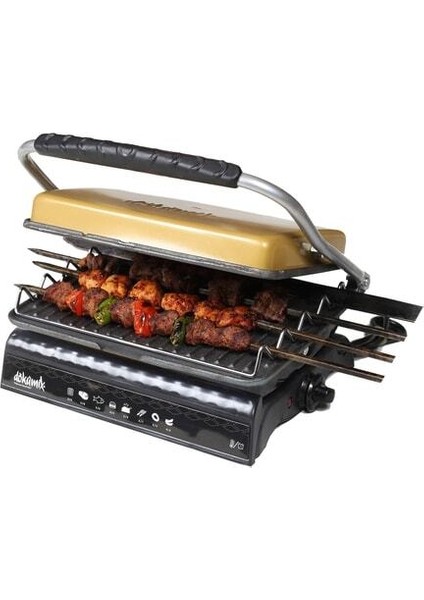 Altın Renkli Demir Döküm Izgara ve Tost Makinesi, Aparatlı ve Fırçalı