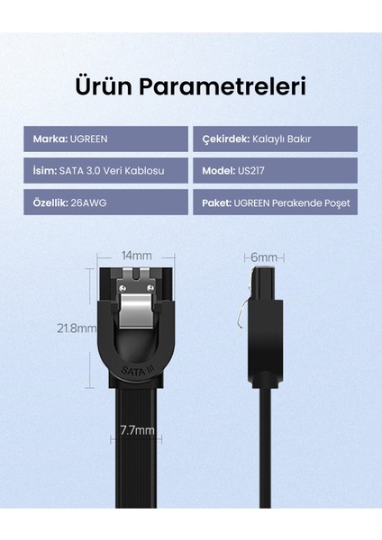 90 Derece Sata 3.0 Disk Kablosu 50 cm