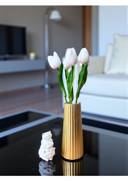 5 Adet Yapay Lale Çiçekleri +Kedi Biblo Dahil Dekoratif Modern Vazo Seti – Ev/ofis Için Şık Aksesuar modelleri