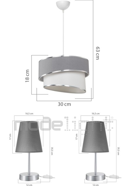 Gri Sarkıt-Abajur Seti, Salon, Yatak, Çocuk ve Oturma Odası Için Şık Aydınlatma.