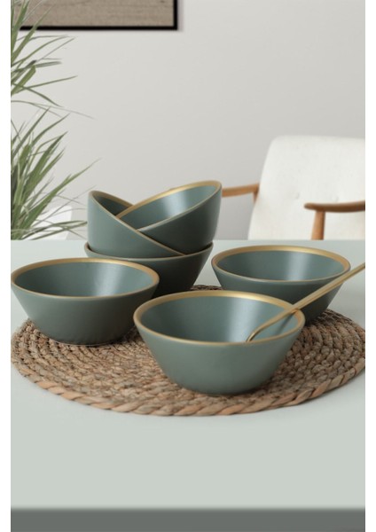 Mat Yeşil Gold File Hitit Çorba Kasesi 14 cm 6 Adet 322