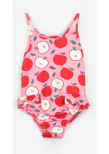 Kırmızı Elma Desenli Çapraz Askılı Kız Çocuk Mayo indirimleri
