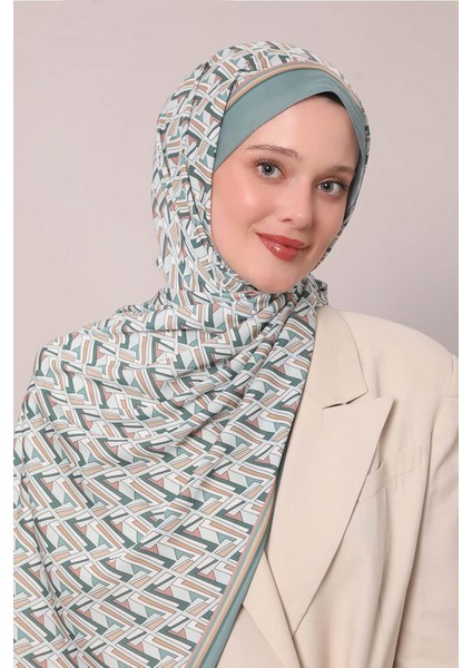 Su Yeşili Zigzag Desen Club Şal