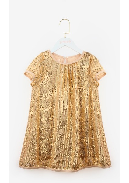 Altın Pul Payetli Kız Çocuk Elbise-Siri