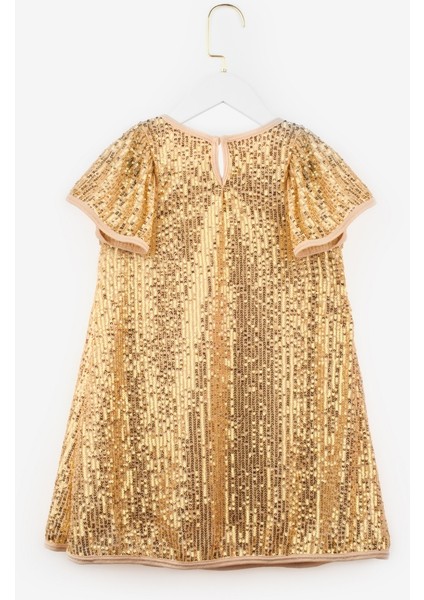 Altın Pul Payetli Kız Çocuk Elbise-Siri