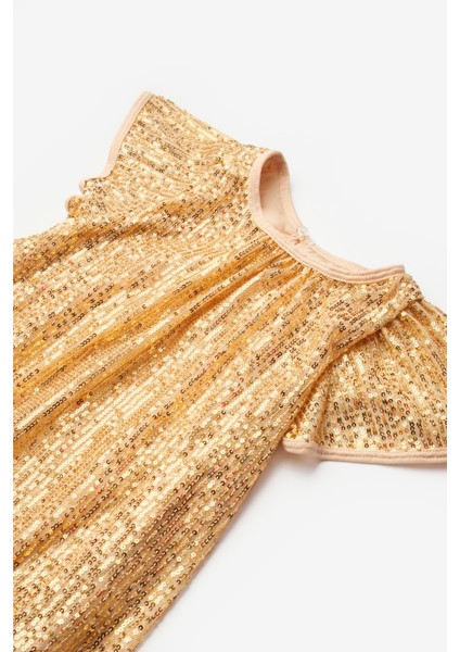 Altın Pul Payetli Kız Çocuk Elbise-Siri