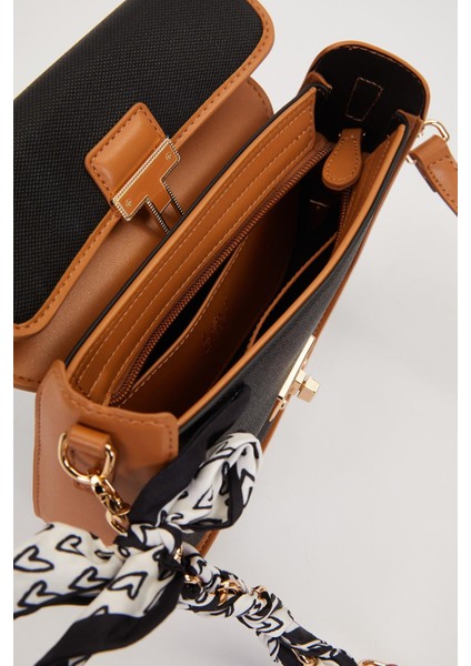 Siyah-Camel Fular Bağlama Detaylı Omuz Çantası modelleri