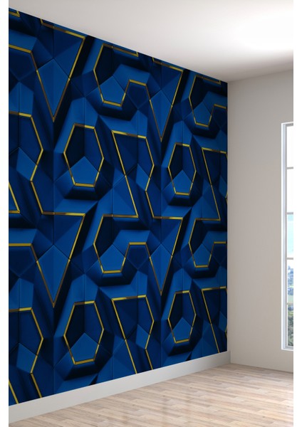 Derin Lacivert 3D Geometrik Desen Tek Parça Tekstil Duvar Kağıdı