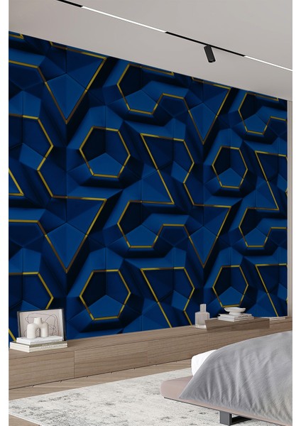 Derin Lacivert 3D Geometrik Desen Tek Parça Tekstil Duvar Kağıdı fiyatları
