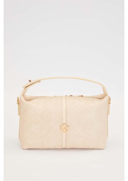 Krem Örgü Dokulu El Çantası