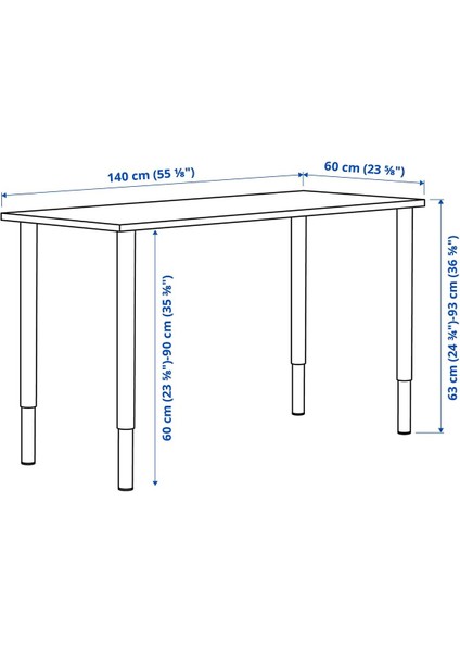 Çalışma Masası, Beyaz-Siyah, 140X60 cm fırsatları