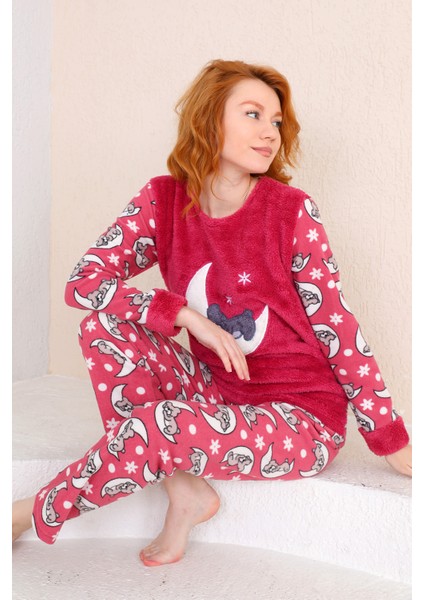 Kışlık Uzun Kollu Kadın Peluş Polar Pijama Takımı Ipeksi Doku fırsatları