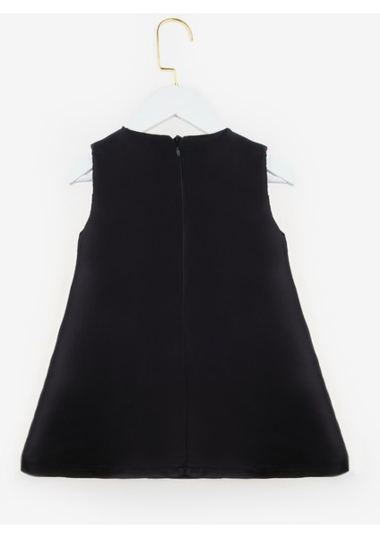 Siyah Etek Ucu Gül Detaylı Kız Çocuk Elbise - Paola