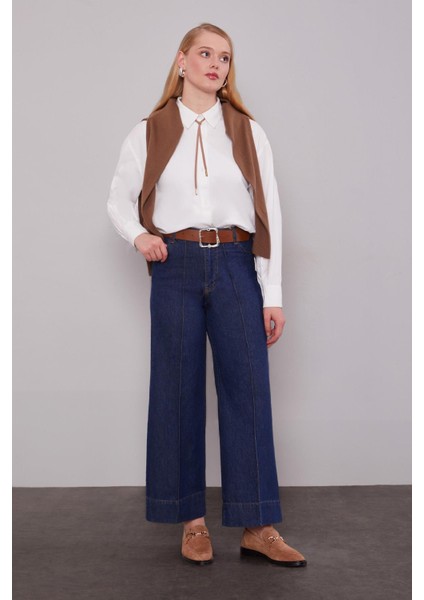 Mavi Paça Dikiş Detaylı Wideleg Jean
