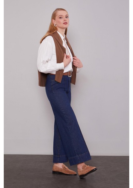 Mavi Paça Dikiş Detaylı Wideleg Jean