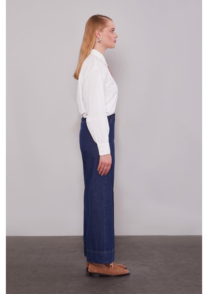 Mavi Paça Dikiş Detaylı Wideleg Jean