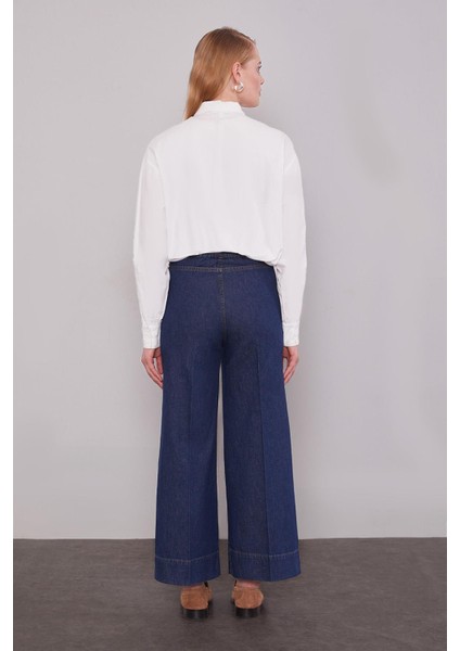 Mavi Paça Dikiş Detaylı Wideleg Jean
