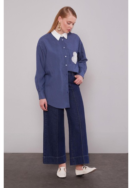 Mavi Nervür Dikişli Wideleg jean