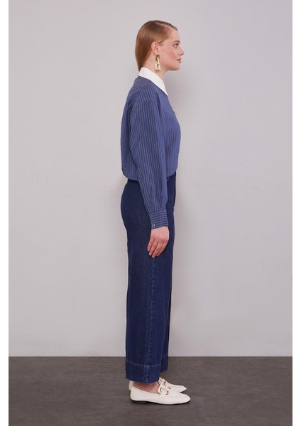 Mavi Nervür Dikişli Wideleg jean