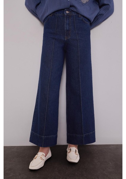 Mavi Nervür Dikişli Wideleg jean