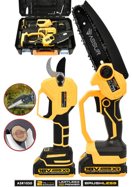 Profesyonel 2'li Set 18V Çift Akülü Bağ Makası ve Budama Testeresi Makinesi