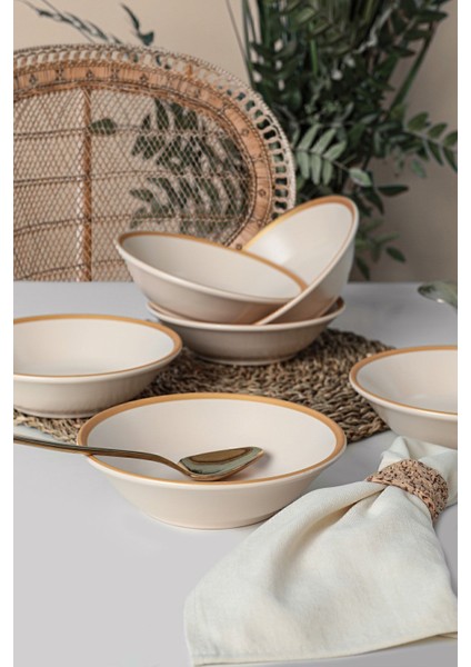 Mat Krem Gold File Hitit Yemek Tabağı 18 cm 6 Adet - 950