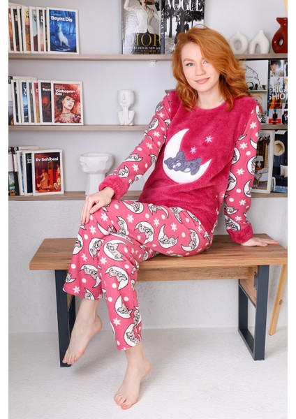 Kışlık Uzun Kollu Kadın Peluş Polar Pijama Takımı Ipeksi Doku indirimleri