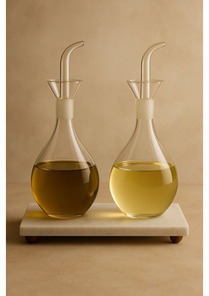 Mermer Stantlı Borosilikat Cam Tombul Yağlık 2'li Set 900 ml fiyatları