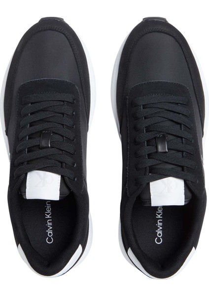 Erkek Koşu Stili Farklı Dokulu Logolu Sneaker - Siyah