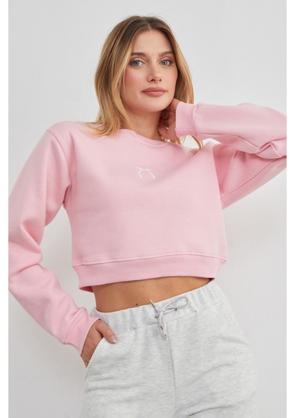 3 Iplik Fiyonk Nakışlı Crop Sweatshirt