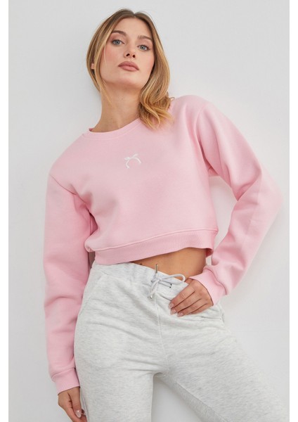 3 Iplik Fiyonk Nakışlı Crop Sweatshirt indirimleri
