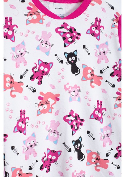 Fuşya Kedi Desenli Kız Çocuk Pijama Takımı 22767 fiyatları