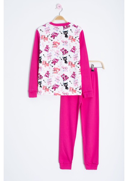 Fuşya Kedi Desenli Kız Çocuk Pijama Takımı 22767 modelleri