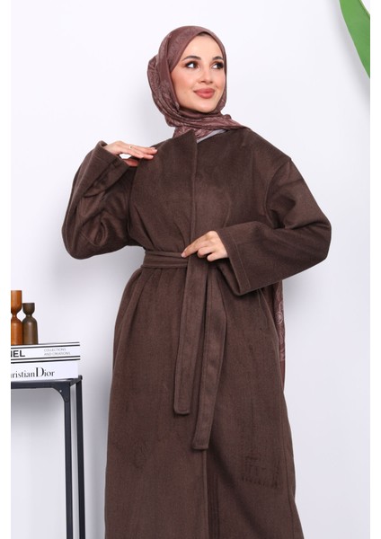 Kahverengi Kuşaklı Kaşe Kaban modelleri