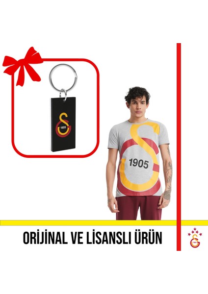 Lisanslı Büyük Logolu Gri T-Shirt ve 1905 Yazılı Anahtarlık