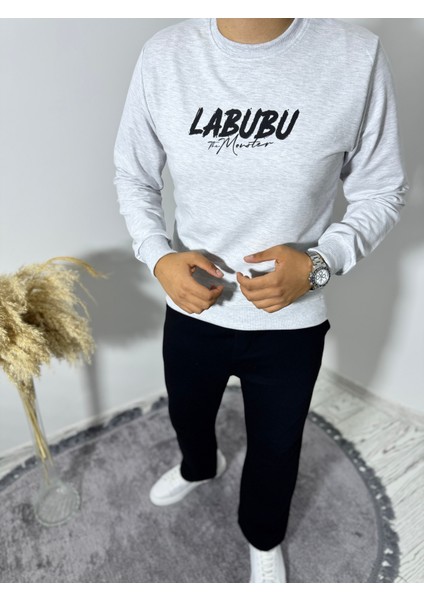 Labubu Sırt Baskı Bisiklet Yaka Sweatshirt