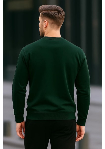 Erkek Bisiklet Yaka Nakışlı Bol Yeşil Sweatshirt fiyatları