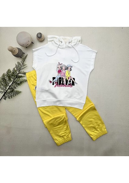 3-4-5 Yaş Forever Cici Kızlar Baskılı Kapşonlu 2li Kız Çocuk Takımı