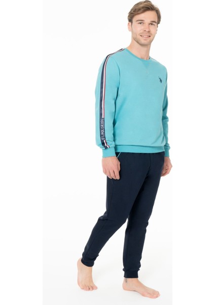Erkek Bisiklet Yaka Uzun Kollu Pijama Takımı S26942 Bantlı Paça modelleri