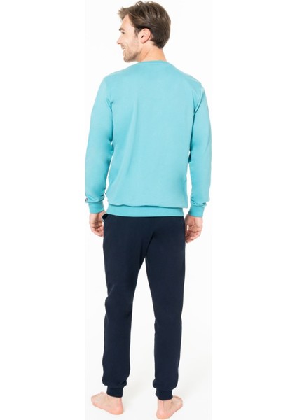 Erkek Bisiklet Yaka Uzun Kollu Pijama Takımı S26942 Bantlı Paça fırsatları