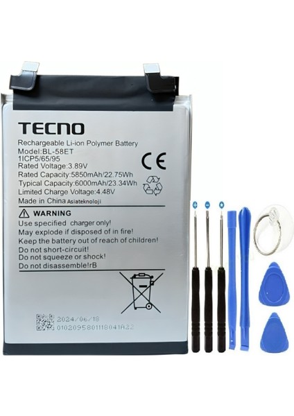 Tecno Pova 5 Pil Batarya BL-58ET + Tamir Set LH7N